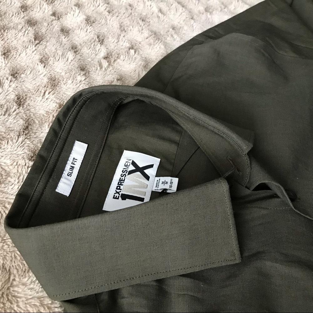 Express 1mx slim fit shirt green M